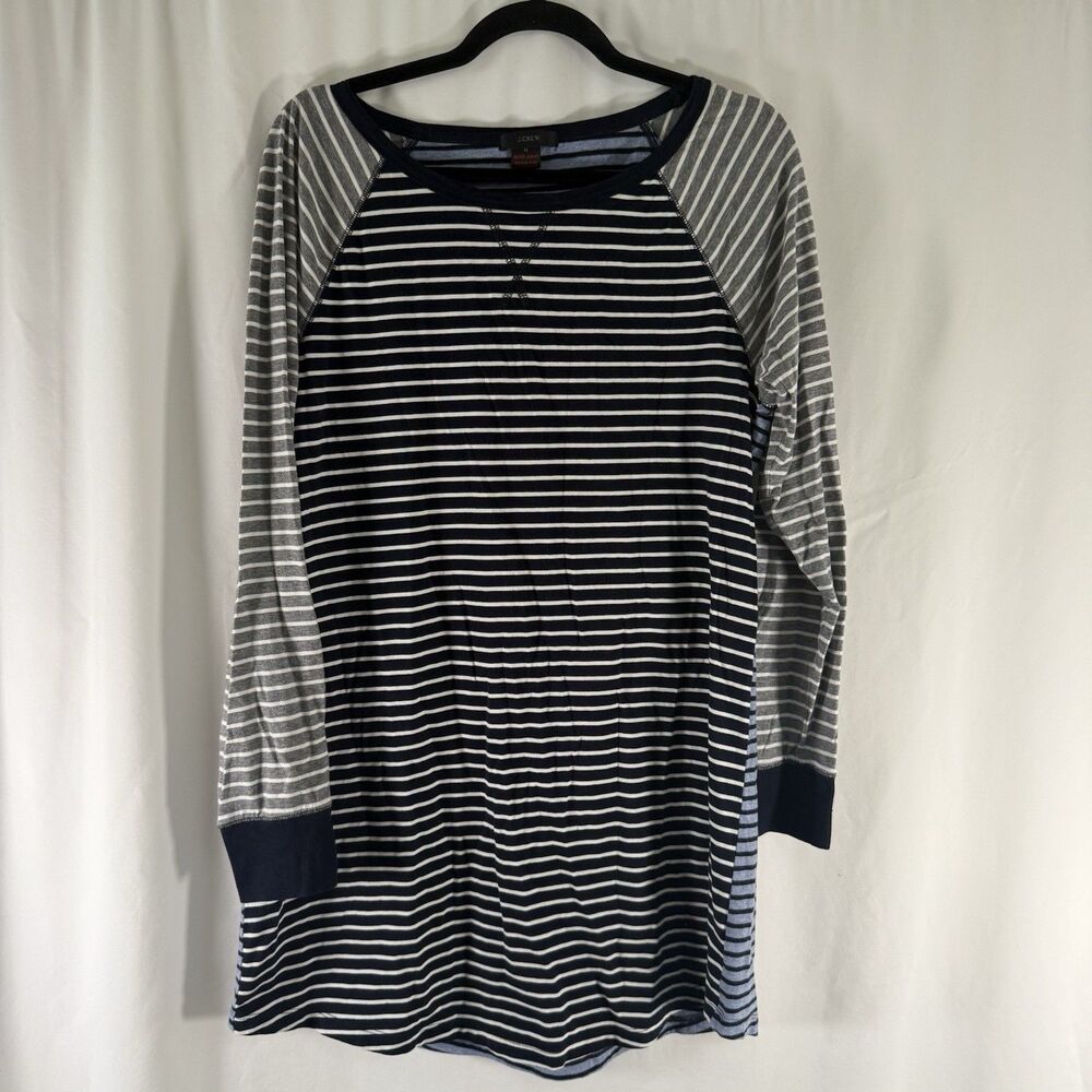 J. Crew Sleep Dress Women's Medium Blue White Striped Long Sleeve Crewneck Pullo